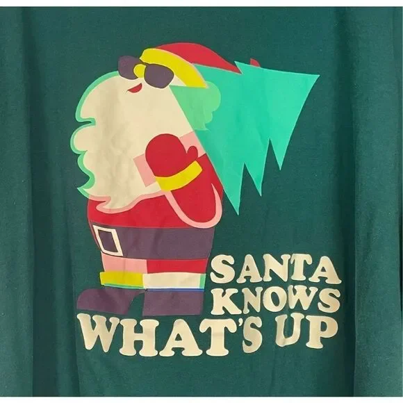 OLD NAVY Men's Christmas Pajama Set 4X Santa Green Plaid T-Shirt & Fleece Pants - Picture 3 of 14